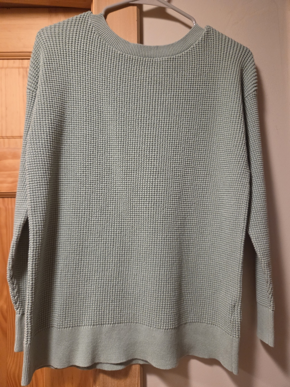 L.L. Bean Women's Seafoam Green Waffle Crewneck Sweater